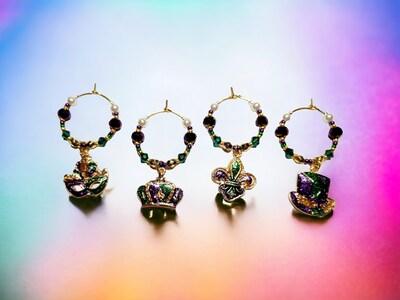 Mardi Gras Enamel Wine Charms with crystals and pearls - image2